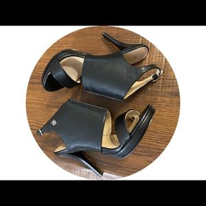 DKNY black Platform 4 3/4 inches Ankle tie stilettos Sandals